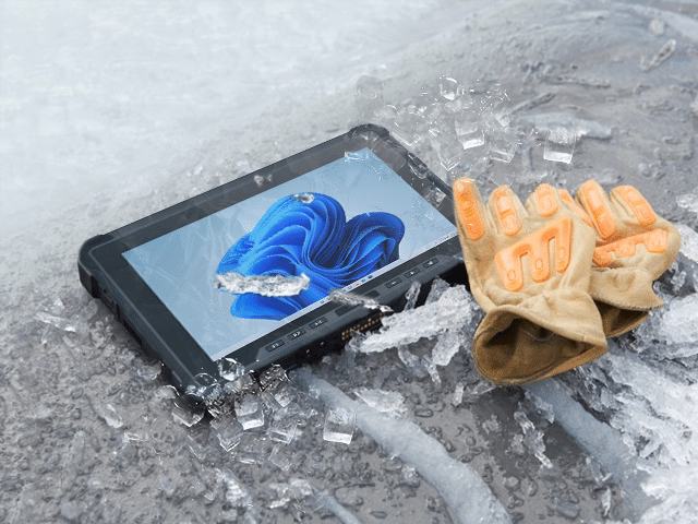 Durable tablet and gloves in the rain